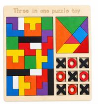 Brinquedo Educativo Montessori Madeira 3 em 1 Tetris Puzzle Jogo da Velha Encaixe Infantil Coordenação Raciocínio Brinquedo Educativo Montessori Madeira 3 em 1 Tetris Puzzle Jogo da Velha Encaixe Infantil Coordenação Raciocínio