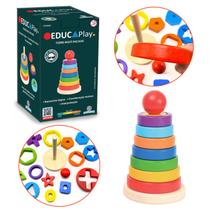 Brinquedo Educativo Montessori Madeira Torre Multi Encaixe