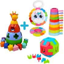 Brinquedo Educativo Para Bebê Girafa + Bola + Cubo e Empilha Baby kit com 3 brinquedos - MercoToys