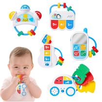 Brinquedo Educativo para Bebê Mordedor 5 em 1 Chocalho Carrinho Violão Celular Piano Sensorial Montessori Brinquedo Educativo para Bebê Mordedor 5 em 1 Chocalho Carrinho Violão Celular Piano Sensorial Montessori