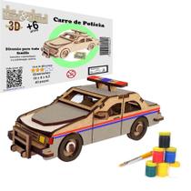 Brinquedo Educativo Quebra Cabeça 3D Carro de Policia Mdf Colorir