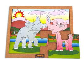 Brinquedo Educativo Quebra Cabeça Com Pinos Modelo Elefantes Com 4 Peças