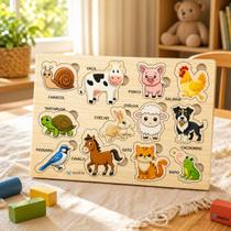 Brinquedo Educativo Quebra Cabeça Encaixe com Pino Didático Animais 7pçs