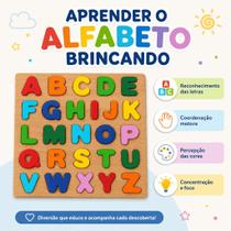 Brinquedo Educativo Quebra Cabeças Infantil Lúdico Alfabeto Divertido em Madeira Design Letras para Encaixe Organizar ABC Alfabetização da Criança Brinquedo Educativo Quebra Cabeças Infantil Lúdico Alfabeto Divertido em Madeira Design Letras para Encaixe Organizar ABC Alfabetização da Criança