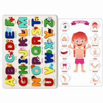 Brinquedo Educativo Tabuleiro Abecedário e Quebra Cabeça Corpo Humano Menina
