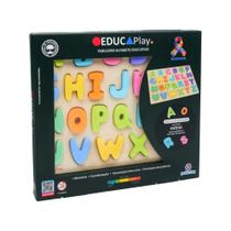 Brinquedo educativo tabuleiro alfabeto caixa alta de madeira - polibrinq