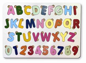 Brinquedo educativo tabuleiro encaixe alfabeto + numerais mdf branco - mega impress
