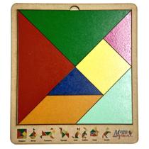 Brinquedo Educativo Tabuleiro Tangram Madeira Cru