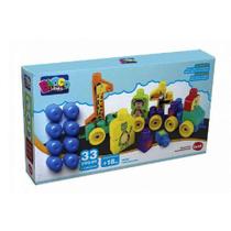 Brinquedo Educativo TREM Puxa Zoo 33 Peças Blocolandia Dismat MK362