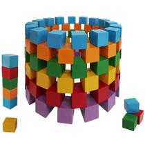 Brinquedo Educativos Cubos Coloridos 100 peças madeira