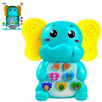 Brinquedo Elefante musical didático educativo som luz Azul