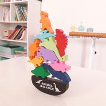 Brinquedo em Madeira - empilhamento e equilíbrio, Animal Blocks, Montessori, desenvolvimento motor