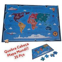 Brinquedo Em Madeira Quebra Cabeça Mapa Mundi Tam. G 24 Pcs