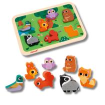 Brinquedo Encaixe Formas 3D Animais Floresta Madeira Janod