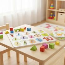 Brinquedo Encaixe Madeira Quebra Cabeça Educativo Pedagógico Tabuleiro com Pinos Infantil Formas MDF