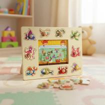Brinquedo Encaixe Pino Quebra Cabeça Educativo Pedagógico Formas MDF Infantil Tabuleiro Animais