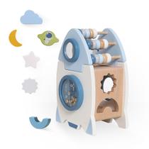 Brinquedo espacial de madeira Smartwo para bebês de 1 ano, brinquedos Montessori para bebês de 12 a 18 meses, brinquedo foguete infantil de 1 a 3 anos, jogo didático Sensory Activity Cube, presente de primeiro aniversário para meninos e meninas
