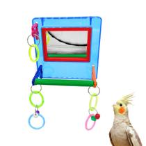 Brinquedo Espelho MultiPlay Com Poleiro E Argolas Para Calopsitas Ring Neck Periquitos Pássaros Aves Cor Azul Toco Tucano