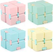 Brinquedo Fidget Infinity Cubes, 4 peças Fofo Puzzle Flip Cube Fidget Sensory Toys Jogo de Fidgeting para crianças e adultos, alívio da ansiedade do estresse e tempo de matança (cor Macaron)