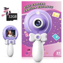 Brinquedo fotográfico infantil TEKFUN para meninas Presentes de aniversariante com design de varinha mágica Câmera de vídeo digital para crianças com cartão SD de 32 GB Cesta de Páscoa essencial para meninas de 2 a 4 a 6 anos, roxa