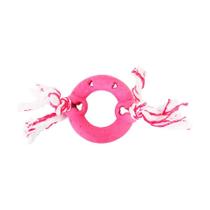 Brinquedo Furacão Pet Anel de Borracha Maciça Rosa com Corda para Cães - Tamanho G