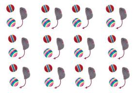 Brinquedo gato ratinho com 2 bolas jolitex - kit c/12