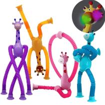 Brinquedo Girafas PopIt Estica e Gruda Tubo Sensorial c/ Led p/ vidro de carro - Art Brink