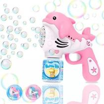 Brinquedo Golfinho Lançador De Bolhas de Sabão Bubble Rosa