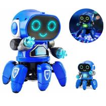 Brinquedo Grande Médio Pequeno Azul com Som e Led Presente - Robo Lady