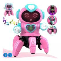 Brinquedo Grande Médio Pequeno Rosa Com Som E Led Presente - Robo Lady