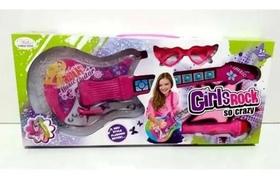 Brinquedo Guitarra + Microfone Infantil Som Luz Girls Rock - Yiwen Toys