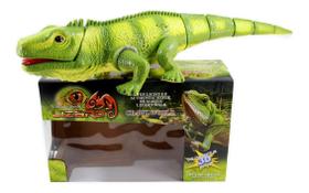 Brinquedo Iguana Brilhante Grande Com Som Luz Movimento