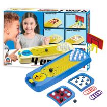 Brinquedo Infantil 4 em 1 Game Mesa de Jogos Argola Basquete Boliche Braskit - 210A