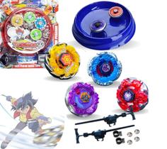 Brinquedo Infantil BayBlade Divertido Kit 4 Unidades Luz de Led + Arena + Lançadores