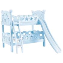 Brinquedo infantil berço cama de moneca beliche caminha com escorregador azul bicama bebe duplo