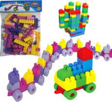 Brinquedo Infantil Blocos de Montar Kit 96 Peças Trenzinho - GGB Brinquedos