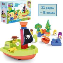 Brinquedo Infantil Blocos Montar Plástico 22 Peças Piratas
