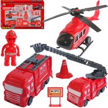 Brinquedo Infantil Bombeiro Helicóptero Caminhões 13 Itens Brinquedo Infantil Bombeiro Helicóptero Caminhões 13 Itens