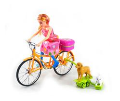 Brinquedo Infantil Boneca De Bicicleta 2 Cachorros De Skate (Laranja)
