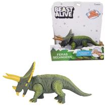 Brinquedo Infantil Bonecos Tricarátops Com LUZ E SOM +3 Anos Beast Alive Feras Selvagens Candide