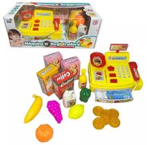 Brinquedo Infantil Caixa de Mercado Registradora Emite Som e Luz Com Acessórios (Amarelo)
