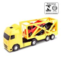 Brinquedo Infantil Caminhão Cegonheira + 2 carrinhos Amarelo