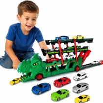 Brinquedo infantil Caminhão Dinossauro Cegonha Com Pista Lançadora e 6 Carrinhos Brinquedo infantil Caminhão Dinossauro Cegonha Com Pista Lançadora e 6 Carrinhos