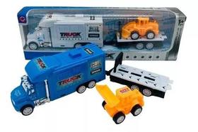 Brinquedo Infantil Caminhão Fricção + Trator + Plataforma
