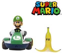 Brinquedo Infantil Carrinho Luigi Super Mario Kart Spin Out Com Banana Original Candide
