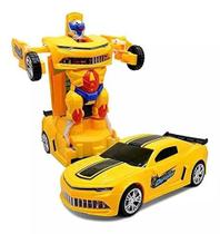 Brinquedo Infantil Carrinho Super Robo Amarelo Com Som E Luz