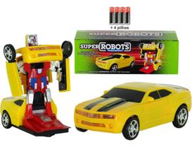 Brinquedo Infantil Carro Camaro Robô Transforme + 4 Pilhas