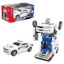 Brinquedo Infantil Carro Policial Bate Volta Vira Robô Com Luz E Som 2 em 1