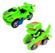 Brinquedo Infantil Carro que Vira Dinossauro com Música e Luzes Coloridas Verde