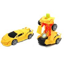 Brinquedo Infantil Carro Super Robô Amarelo com Luz e Som Transforma em Robô